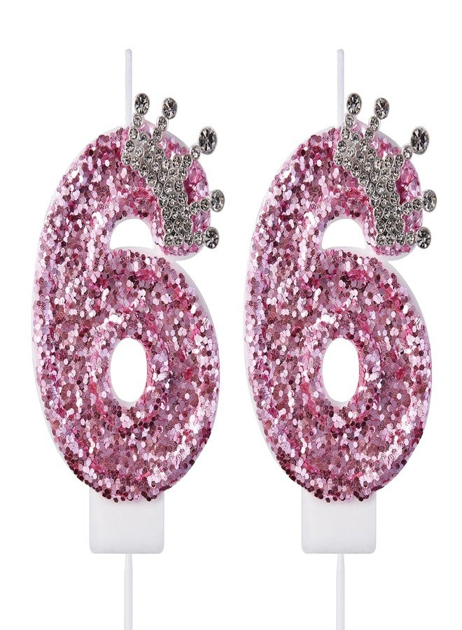 VSHILI 66 Birthday Candles, 66th Cake Candles, Pink Happy Birthday Number 66 Candles Cake Topper Decorations for Party Men Women - Image 1